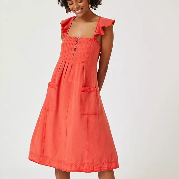 NWT ANTHROPOLOGIE PILCRO FLUTTER SLEEVE MIDI DRESS RED SMALL CASUAL BOHO MAXI - Picture 11 of 13